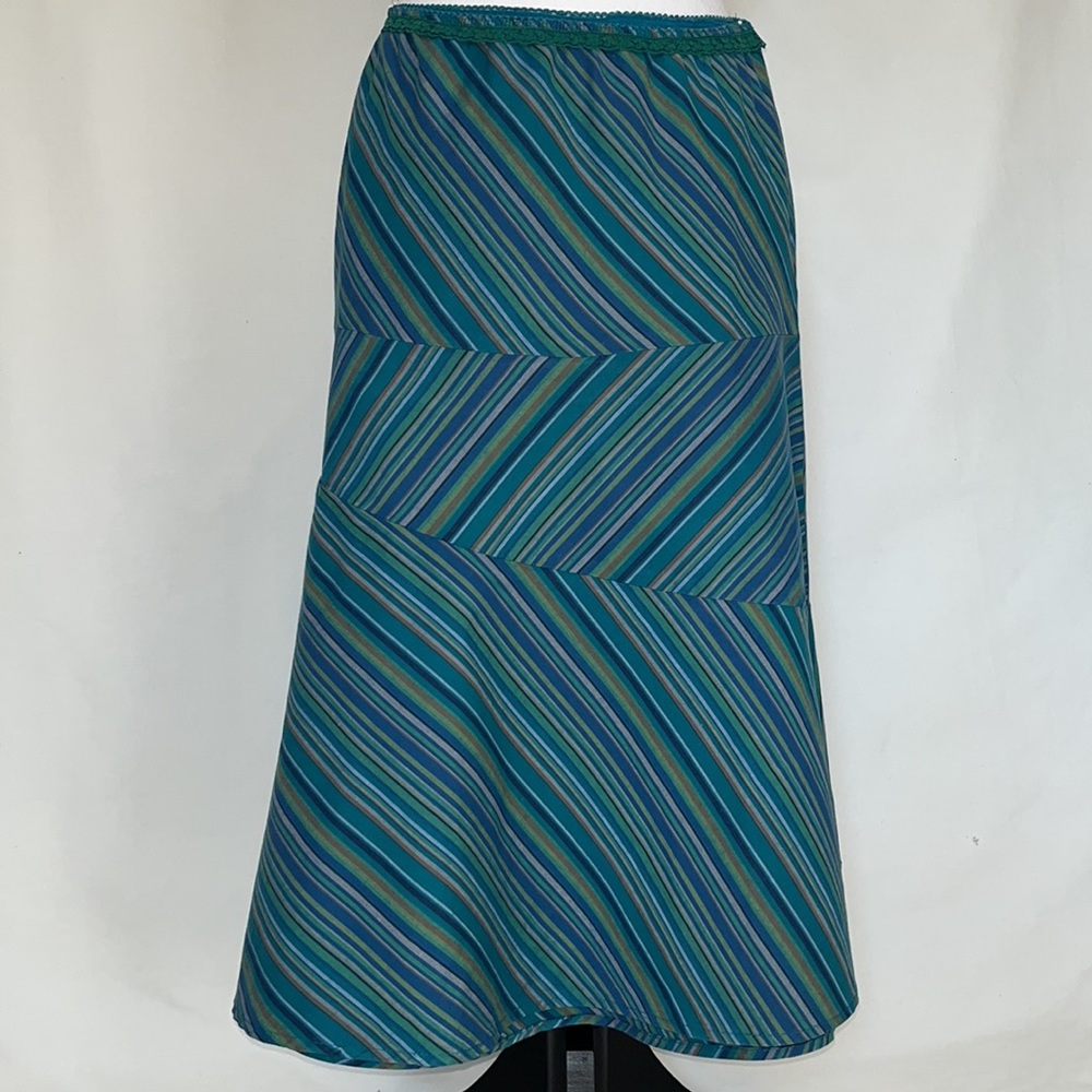 Three-Tiered Teal Blue Cotton Skirt CottageCore Boho Size Medium